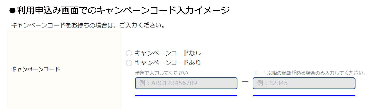 利用申込み画面でのキャンペーンコード入力イメージ