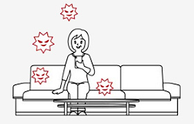 女性がスマホで買い物をしているイラスト