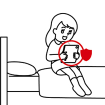 女の子のタブレットが守られているイメージイラスト