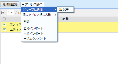 選択されたアドレス帳項目を削除します。