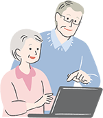 夫婦がパソコンを触っているイラスト