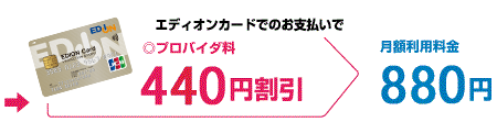 エディオンカードでのお支払いでプロバイダ料440円割引　月額利用料金880円