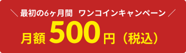 最初の6ヶ月間ワンコインキャンペーン 月額500円（税込）