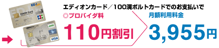 エディオンカード／100満ボルトカードでのお支払いでプロバイダ料110円割引　月額利用料金3,955円