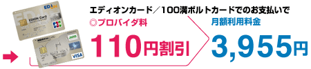 エディオンカード／100満ボルトカードでのお支払いでプロバイダ料110円割引　月額利用料金3,955円