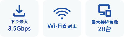 下り最大3.5Gbps Wi-Fi6対応 最大接続台数28台