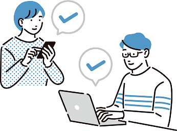 スマホとPCを使う男女